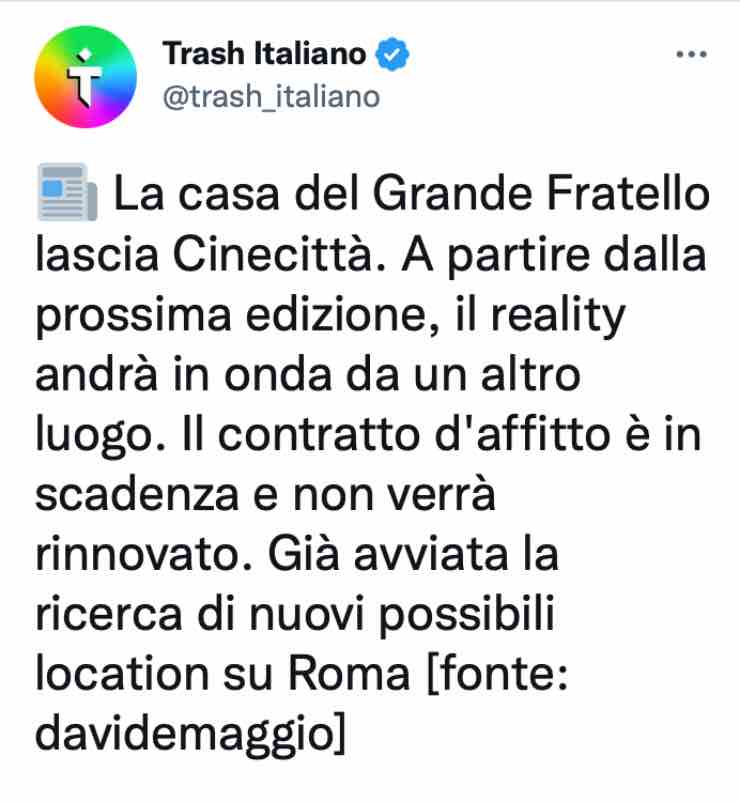 Grande Fratello si trasferisce